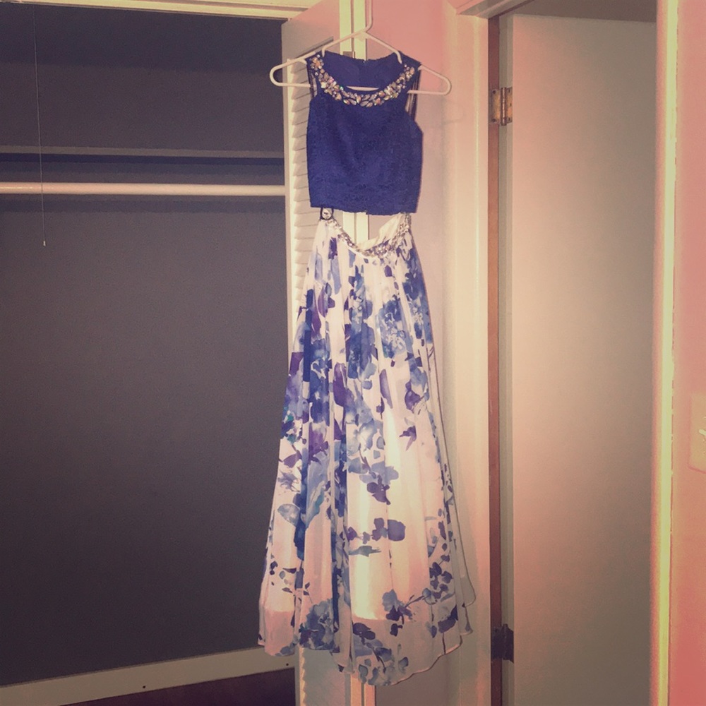 blue two piece dress